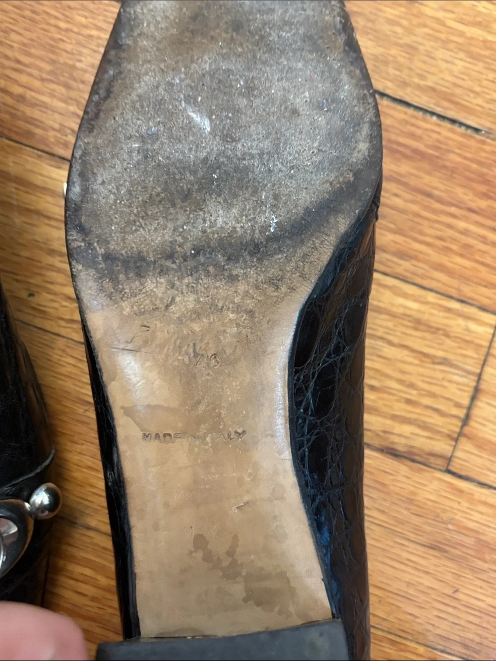 Magli Black Croc-Embossed Leather Heeled Loafers with Silver